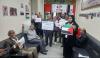 أعضاء من التيار الناصري الموحد أثناء فعالية إضراب عن الطعام في مقر الحزب بالقاهرة  تضامنا مع غزة